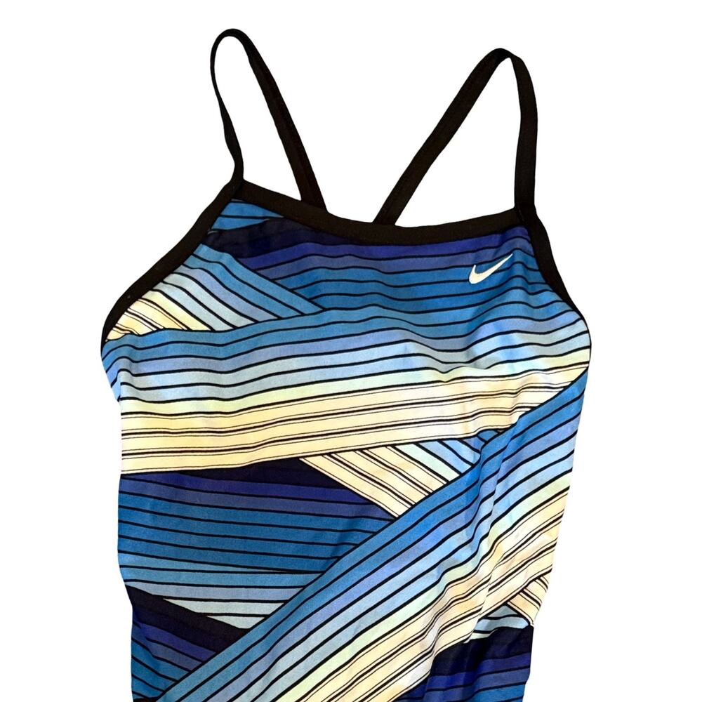 Nike Swimsuit Womens Small Blue Striped Athletic Racerback Training One Piece - Picture 5 of 9